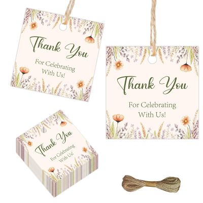 50PCS Wildflower Thank You Tags Vintage Floral Thank You for Celebrating with Us Tag for Wildflower Birthday Baby Shower Bridal Shower Decorations Party Favors Supplies Gift Wrapping