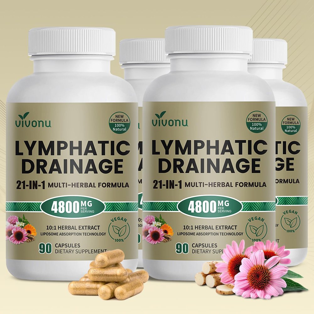 21-in-1 Liposome Lymphatic Drainage Supplements, 180 Day Supply, 4800mg Immune & Lymph System Support, 10:1 Concentrated Technology, Echinacea, Dandelion, Burdock, Bromelain, Calendula, 4 Bottle