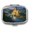 Fantasy Castle Pill Case Portable Medicine Organizer Travel Daily Pill Box Small Metal Medicine Box for Purse Pocket Pill Container Holder Two Compartments Medication Holder view 1