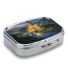 Fantasy Castle Pill Case Portable Medicine Organizer Travel Daily Pill Box Small Metal Medicine Box for Purse Pocket Pill Container Holder Two Compartments Medication Holder view 3