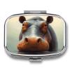 Square Hippo Pill Box Small Pill Case with 2 Compartment Portable Metal Medicine Organizer Mini Travel Medicine Vitamin Supplement Container for Pocket Purse view 1