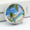 Tropical Palm Tree Hawaii Beach Round Pill Box Cute Small Fish Oil Cases Portable 3 Compartment Pill Boxes Round Pill Case with Mirror for Vitamins Medication Supplements Gift view 4