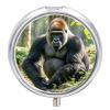 Gorilla on The Ground Round Pill Box Cute Small Fish Oil Cases Portable 3 Compartment Pill Boxes Round Pill Case with Mirror for Vitamins Medication Supplements Gift view 1