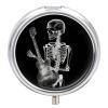 Abstract X Ray Skull Skeleton Playing Guitar Round Pill Box Unique 3 Compartment Pill Case Portable Fish Oil Cases Cute Small Round Pill Boxes with Mirror for Vitamins Medication Supplements view 1