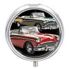 Classic Car Roadsters Old Fashioned Round Pill Box Unique 3 Compartment Pill Case Portable Fish Oil Cases Cute Small Round Pill Boxes with Mirror for Vitamins Medication Supplements view 1