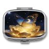 Golden Retro Fantasy Starry Moon Butterfly Pill Case Portable Medicine Organizer Travel Daily Pill Box Small Metal Medicine Box for Purse Pocket Pill Container Holder Two Compartments Medication Holde view 1