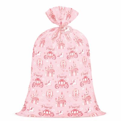 WRAPAHOLIC 56" Extra Large Princess Plastic Gift Bag - Princess Castle Design Pink Jumbo Bike Bag Gift Wrap for Kids Girls Birthday and Baby Girl Shower - 56" H x 36" W