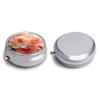 Peach Peony Round Pill Box Unique 3 Compartment Pill Case Portable Fish Oil Cases Cute Small Round Pill Boxes with Mirror for Vitamins Medication Supplements view 3