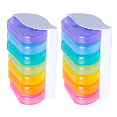 Tofficu Colorful 7-Day Mini Medicine Organizer Pill Box 2pcs, Portable Tablet Storage Case with Separate Compartments for Daily Medication Management, Travel-Friendly Pill Dispenser