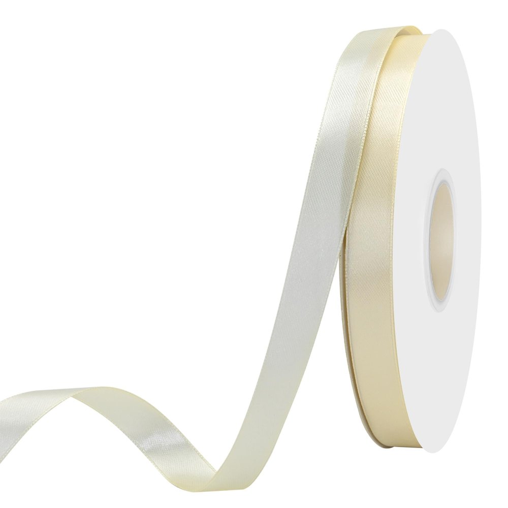Maclemon 5/8 Inch Wide Ivory Satin Ribbon 50 Yards Double Face Ivory Fabric Ribbon for Gift Wrapping Crafts Wedding Party Flower Bouquet Arts Bows Decoration
