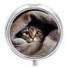 Cat Under Blanket Round Pill Box Unique 3 Compartment Pill Case Portable Fish Oil Cases Cute Small Round Pill Boxes with Mirror for Vitamins Medication Supplements view 1