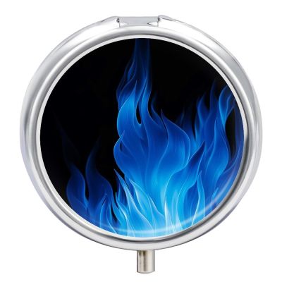 Blue Flame Round Pill Box Cute Small Fish Oil Cases Portable 3 Compartment Pill Boxes Round Pill Case with Mirror for Vitamins Medication Supplements Gift