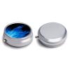 Blue Flame Round Pill Box Cute Small Fish Oil Cases Portable 3 Compartment Pill Boxes Round Pill Case with Mirror for Vitamins Medication Supplements Gift view 3