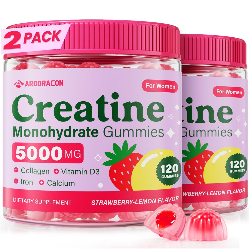 Creatine for Women, Creatine Monohydrate Gummies with Collagen, Vitamin D3 & Calcium for Muscles, Booty & Energy, Flavored Sugar Free Creatine Gummies Post & Pre Workout Supplements (Pack of 2)