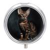 Bengal Cat Round Pill Box Unique 3 Compartment Pill Case Portable Fish Oil Cases Cute Small Round Pill Boxes with Mirror for Vitamins Medication Supplements view 1