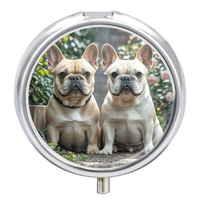 French Bulldog Pill Box Round Small Pill Case Compact Travel Pills Container Daily Mini Pills Organizer Portable Mini Medicine Storage for Storing Vitamins Supplements