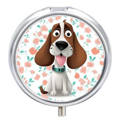 Funny Dog Pill Box Round Small Pill Case Compact Travel Pills Container Daily Mini Pills Organizer Portable Mini Medicine Storage for Storing Vitamins Supplements