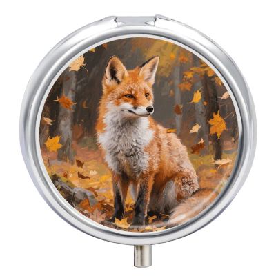 Sly Fox Pill Box Round Small Pill Case Compact Travel Pills Container Daily Mini Pills Organizer Portable Mini Medicine Storage for Storing Vitamins Supplements