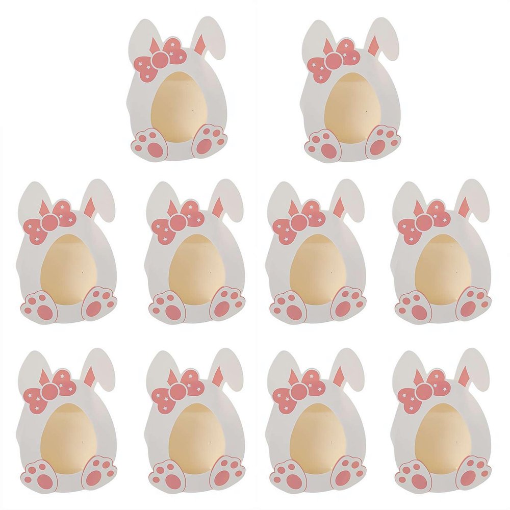 10PCS Easter Candy Containers, Easter Treat Boxes with Window, Bunny Cardboard Cookie Goodies Boxes for Chocolate Snacks, Spring Rabbit Egg Holder, Decorative Dessert Present Box for Party Supplies