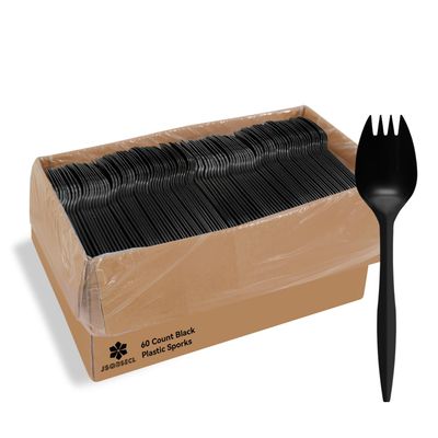 [60 Pack] Disposable Plastic Sporks-Party Dimensions Bulk Black Disposable Silverware Plastic Cutlery Spork (60, Sporks-Black)