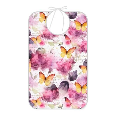 FULUHUAPIN Floral Butterfly Adult Bibs with Crumb Catcher for Women Men Reusable Waterproof Feeding Bib,Washable Eating Bib Clothing Protector 20324060