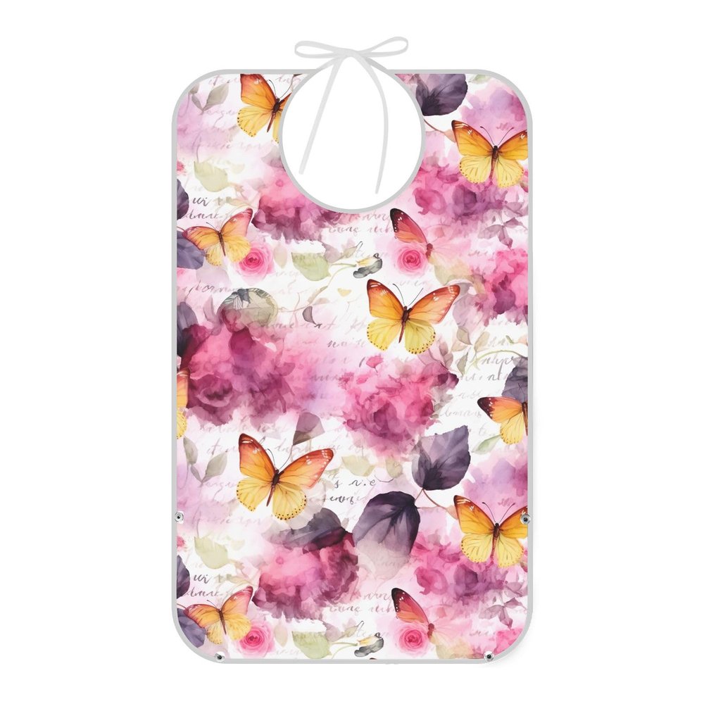 FULUHUAPIN Floral Butterfly Adult Bibs with Crumb Catcher for Women Men Reusable Waterproof Feeding Bib,Washable Eating Bib Clothing Protector 20324060