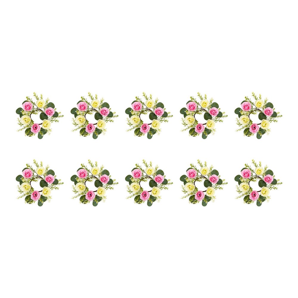 Candle Wreaths, 10pcs 8.27x3.15in Floral Candle Wreath Rings, Artificial Candle Floral Rings for Spring Banquet Table Centerpieces Home Wedding Party, Hanging Ring (Pink,Cream,Green)