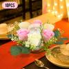 Candle Wreaths, 10pcs 8.27x3.15in Floral Candle Wreath Rings, Artificial Candle Floral Rings for Spring Banquet Table Centerpieces Home Wedding Party, Hanging Ring (Pink,Cream,Green) view 2
