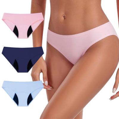Breacare Incontinence Underwear for Women Leakproof Full Coverage High-Cut Bikini Panties for Bladder Leaks 40ml Absorbency Washable Reusable Urine Protection Panty (Navy, Light Blue, Pink L)