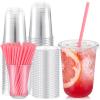 Ziliny 25 Sets Clear Plastic Cups with Heart Shaped Straws and Lids, Disposable Iced Coffee Cups Drinking PET for Cold Drinks, Valentine's Galentine's Day Bridal Baby Showers Party (16 oz,Transparent) view 1