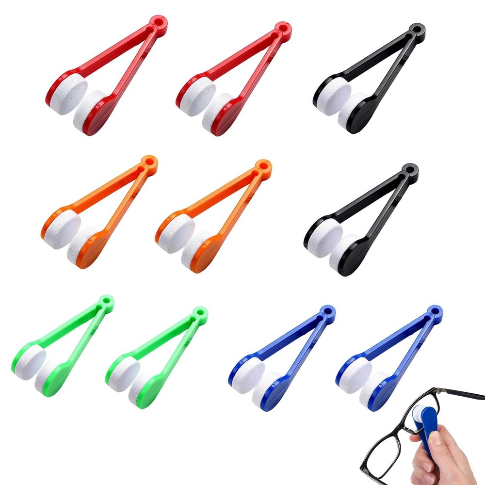 10 Pcs Lens Cleaning Tongs, Mini Microfiber Eyeglass Cleaner Clip, Portable Reusable Sunglasses Cleaner Tool with Soft Brush for Eyeglasses, Sunglasses and All Lens Types (Mix)