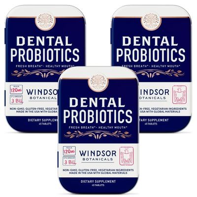 3-PACK Dental Probiotics for Teeth and Gums - 3BN CFU Lactobacillus Salivarius Acidophilus Tablets - Oral Probiotics for Mouth Bad Breath Treatment for Adults - 135 Chewable Dental Probiotic in a Tin