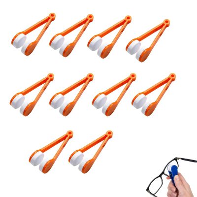 10 Pcs Lens Cleaning Tongs, Mini Microfiber Eyeglass Cleaner Clip, Portable Reusable Sunglasses Cleaner Tool with Soft Brush for Eyeglasses, Sunglasses and All Lens Types (Orange)