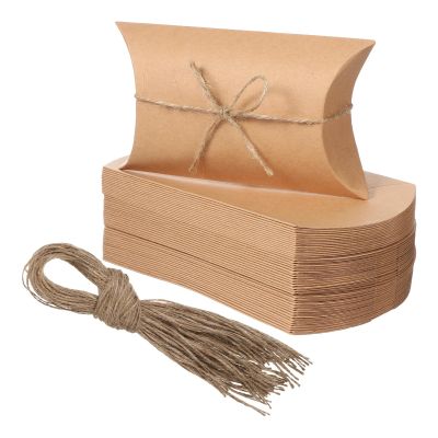 LIGIGWASH 50pcs Small Kraft Paper Pillow Boxes for Candy Chocolate Packaging Vintage Wedding Favor Party Treat Boxes Kraft Color