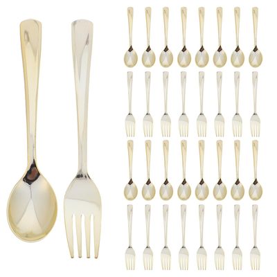 TIDTALEO Gold Disposable Cutlery Set 50pcs Thickened Plastic Forks and Spoons Heavy Duty Polished Gold Utensils for Wedding Birthday Christmas Party Catering