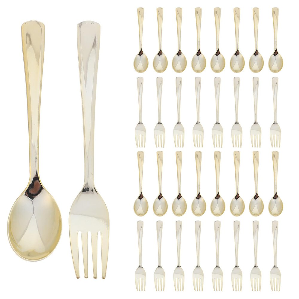 TIDTALEO Gold Disposable Cutlery Set 50pcs Thickened Plastic Forks and Spoons Heavy Duty Polished Gold Utensils for Wedding Birthday Christmas Party Catering