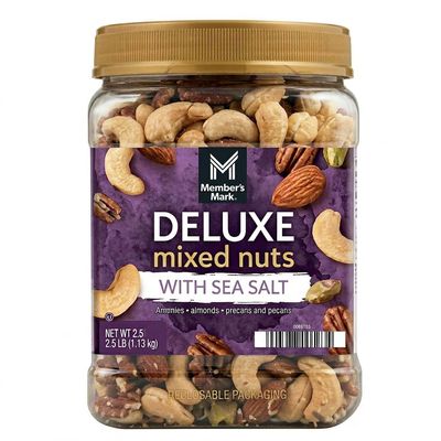 Mixed Nuts Deluxe With Sea Salted Snack Mix Almonds Pecans Cashews Pistachios Nut Mix, Salty Snacks Adults, Roasted Cashews Salted Nut Snacks 34 oz Canister