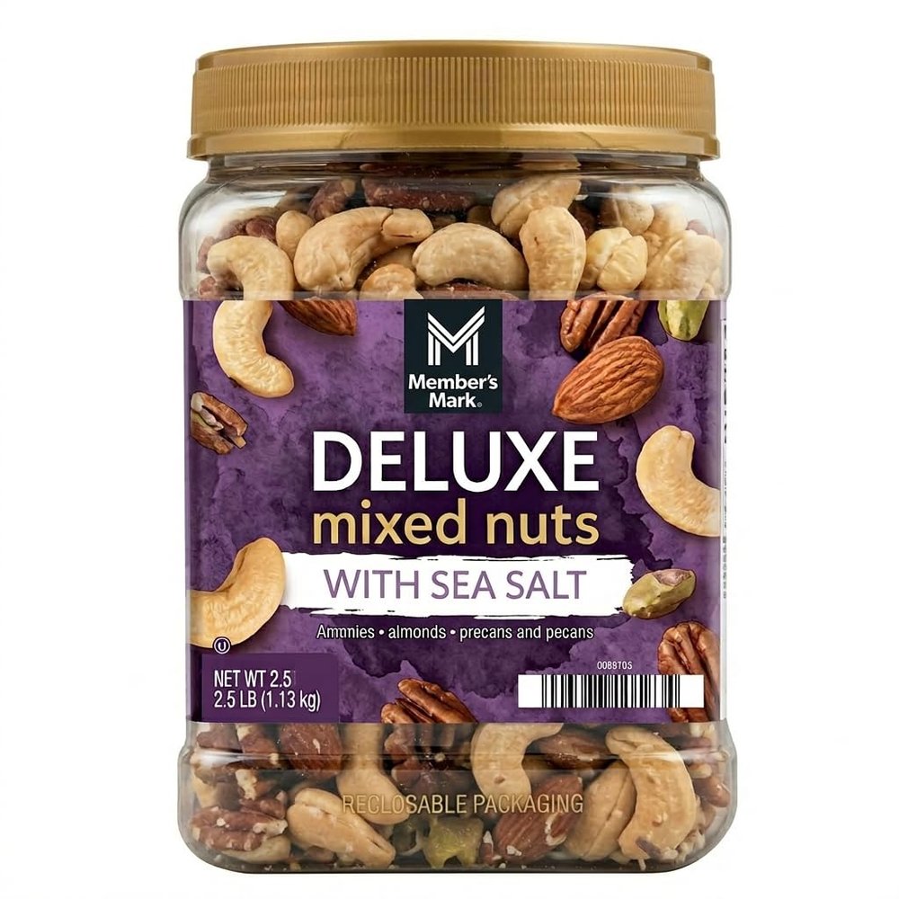 Mixed Nuts Deluxe With Sea Salted Snack Mix Almonds Pecans Cashews Pistachios Nut Mix, Salty Snacks Adults, Roasted Cashews Salted Nut Snacks 34 oz Canister