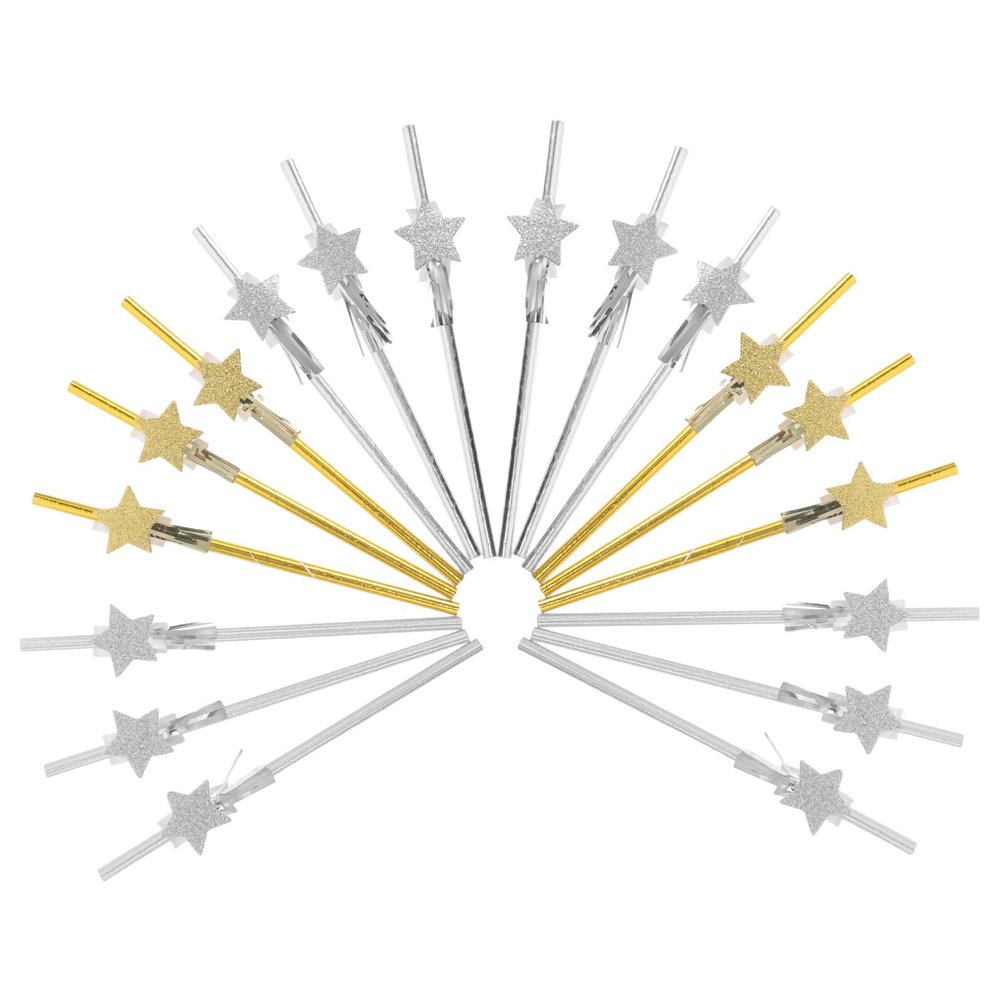 IMUSINICE 40pcs Gold and Silver Foil Star Paper Straws Decorative Holiday Drinking Straws for Christmas New Year Party Wedding Bridal Shower
