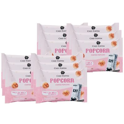 CHEF POPPIN Asian Taiwanese Style Gourmet Flavored Popcorn, Non-GMO, Air Popped, Multipack 20g (Oatly's Oatmilk & Strawberry, 12-Pack)