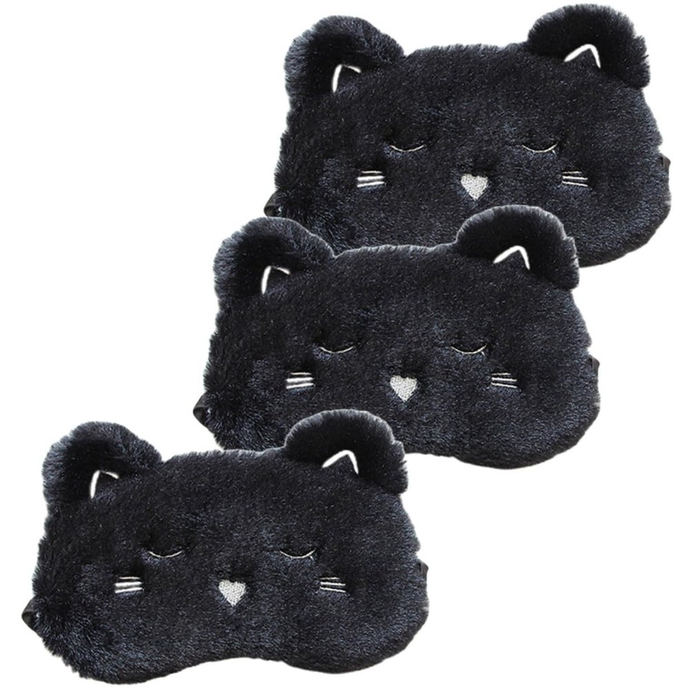 Abaodam Cute Cartoon Sleep Mask for Sleeping, 3pcs Black Cat Eye Covers, Light Blocking Eye Mask for Teens and Adults, Portable Home Sleeping Accessory