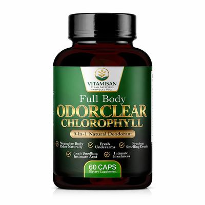 VITAMISAN Stem Cell Plus Chlorophyll Capsules Natural Internal Deodorant for Body Odor, Breath, Underarms & Intimate Freshness Gut Health Support, 60 Caps