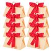 Ipetboom 10 Sets Portable Candy Boxes with Handle Small Ivory Paper Boxes Triangular Wedding Favor Holders with Burgundy Ribbon for Bridal Shower Party view 1