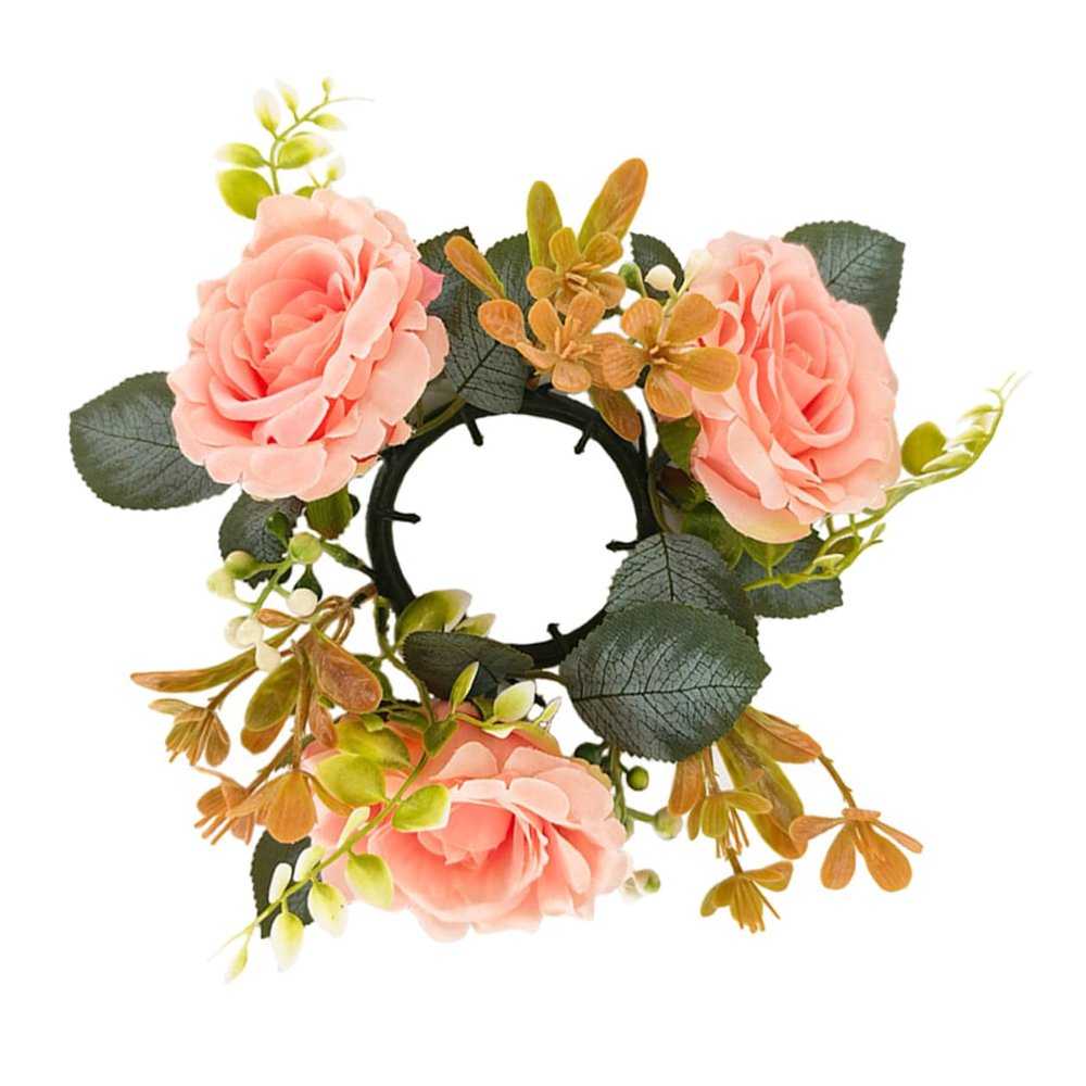 BIUDECO Artificial Floral Candle Wreath Tabletop Centerpiece Light Pink Wedding Flower Candle Rings Decorative Home Decor Accent