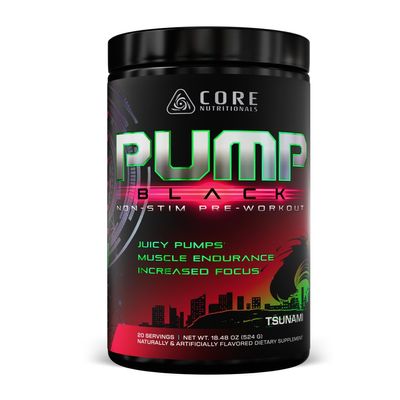 Core Nutritionals Pump Black Non-Stim Pre-Workout | Citrulline, Beta-Alanine, Betaine Nitrate & PeptiPump | Supports Muscle Pumps, Endurance & Focus | 20 Servings (Tsunami)