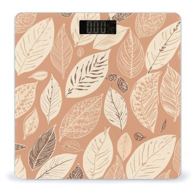 White and Brown Leaves Scale for Body Weight Anti-Slip Tempered Glass Digital Bathroom Scales Clear LCD Display Weighing Scale Safe Rounded Corners Smart Scales