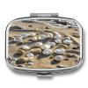 Ocean Beach Mussel Pearl Pill Organizer Metal Pill Case with 2 Compartments Small Pill Box Medication Holder Travel Pill Container Square Medicine Organizer Portable Medicine Box view 1