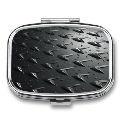 Abstract Diamond Plate Pill Organizer Metal Pill Case with 2 Compartments Small Pill Box Medication Holder Travel Pill Container Square Medicine Organizer Portable Medicine Box
