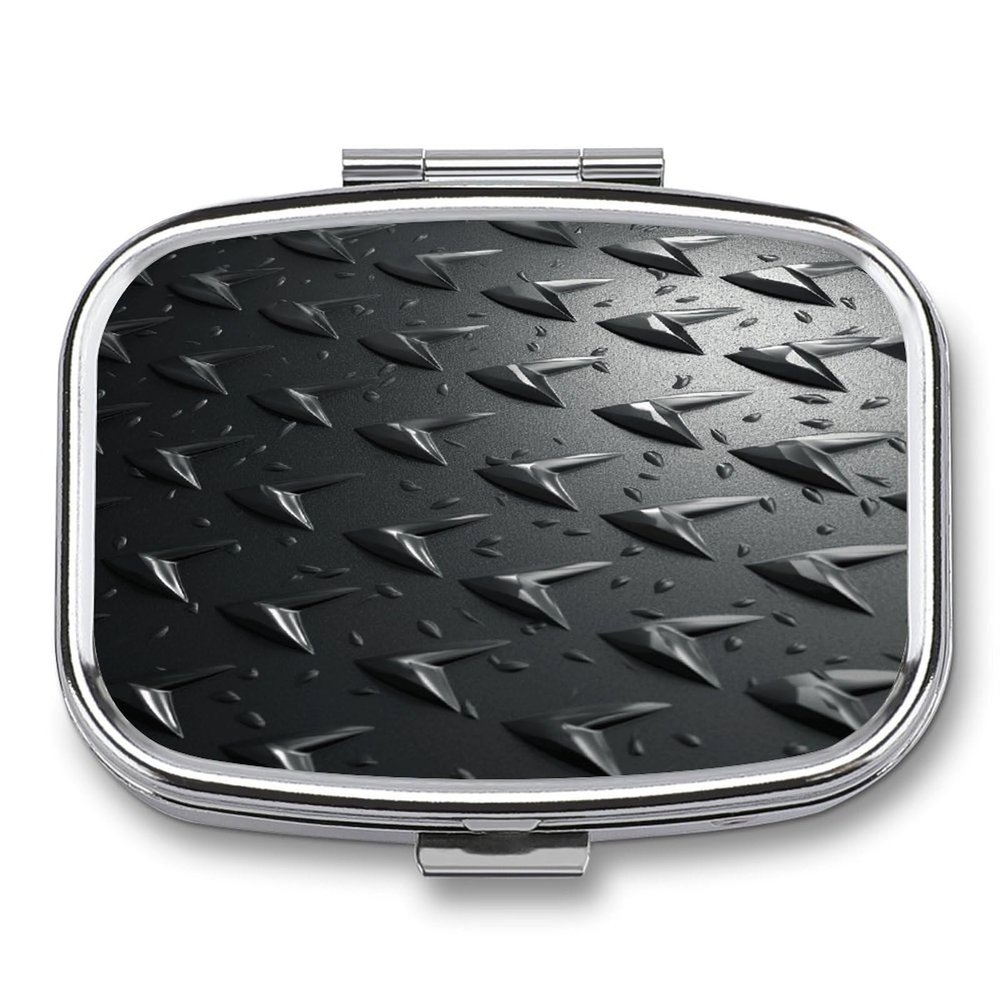 Abstract Diamond Plate Pill Organizer Metal Pill Case with 2 Compartments Small Pill Box Medication Holder Travel Pill Container Square Medicine Organizer Portable Medicine Box