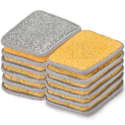 METUUTER 12 Pack Kitchen Sponges Stitch with Stainless Steel Fiber for Dish